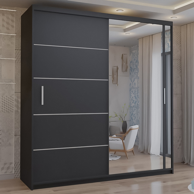M N Furniture Venece 2 Door Black Mirrored Sliding Wardrobe 120cm - image 1