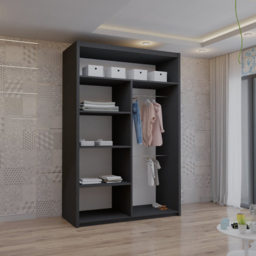 M N Furniture Venece 2 Door Black Mirrored Sliding Wardrobe 120cm - thumbnail 3