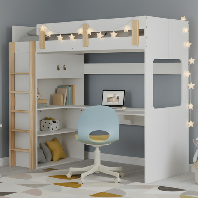 Noa and Nani Nells Classic White High Sleeper Cabin Bed with Built-In Desk and Storage