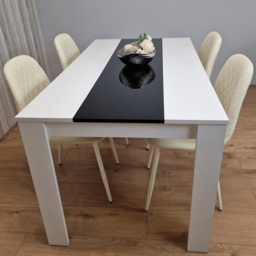 Kosy Koala 4 Seater Faux Leather Dining Set White Black and Cream