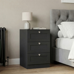 Vida Designs Altino Black 3 Drawer Shaker-Style Bedside Chest - thumbnail 3