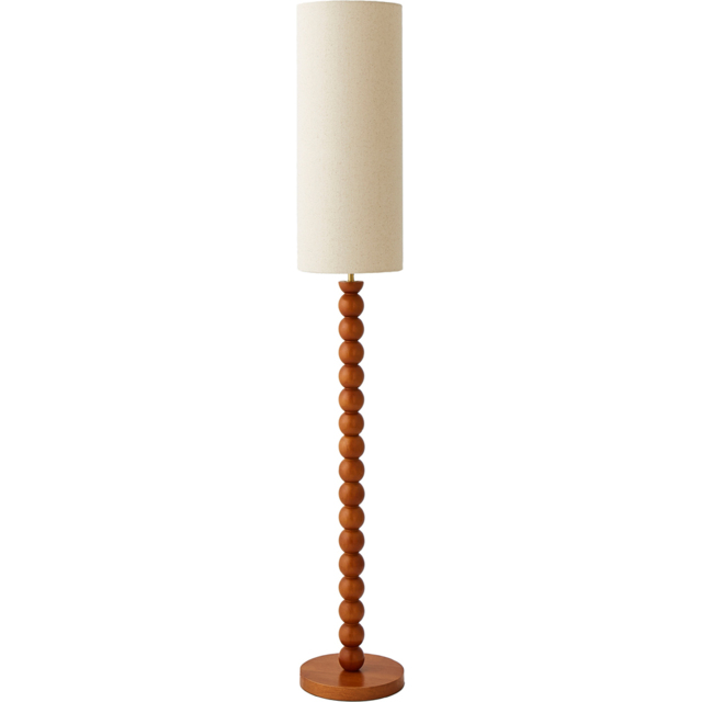 ValueLights Wyatt Natural Linen Tall Shade Walnut Wood Bobbin LED Floor Lamp - image 1