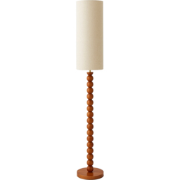 ValueLights Wyatt Natural Linen Tall Shade Walnut Wood Bobbin LED Floor Lamp