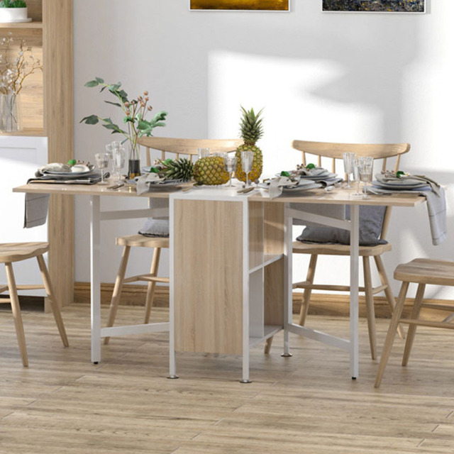 Portland Oak 4 Seater Foldable Dropleaf Dining Table and Workstation - image 1