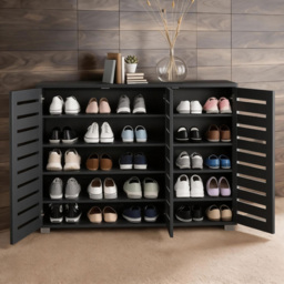 Home Source Oslo 3 Door Black Shoe Storage Cabinet Unit - thumbnail 3