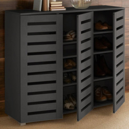 Home Source Oslo 3 Door Black Shoe Storage Cabinet Unit