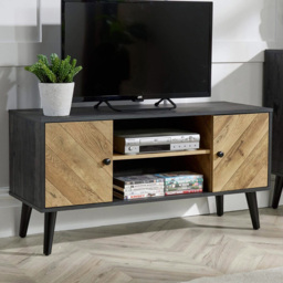 Home Source Dallas Black and Natural 2 Door TV Stand Unit