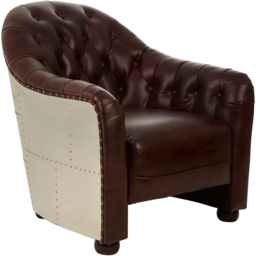 Premier Housewares Victor Brown Leather Tub Chair - thumbnail 2