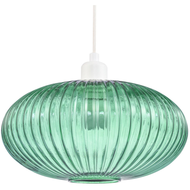 Happy Homewares Ribbed Glass Emerald Forest Green Line Oval Pendant Lamp Shade - image 1