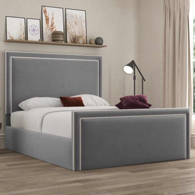 DS Living Verona Plush Grey Small Double Piping Bed Frame - image 1