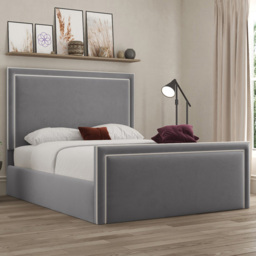 DS Living Verona Plush Grey Small Double Piping Bed Frame - thumbnail 1