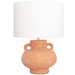 ValueLights Theo Linen Drum Shade Terracotta Vase Hand Finished LED Table Lamp