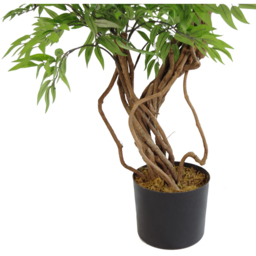 Leaf Japanese Green Fruticosa Ficus Artificial Tree with Copper Planter 4.5ft - thumbnail 3