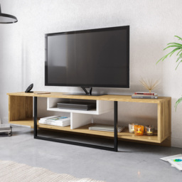 Decorotika Asal Oak and White Black 3 Shelf TV Unit
