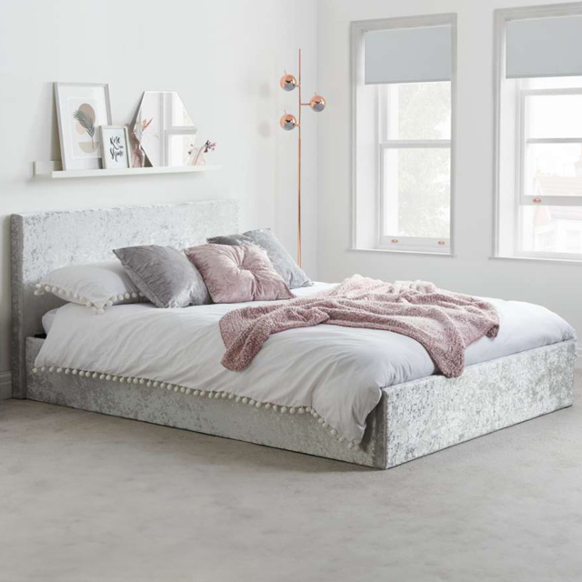Berlin Small Double Steel Crushed Velvet Ottoman Bed - image 1