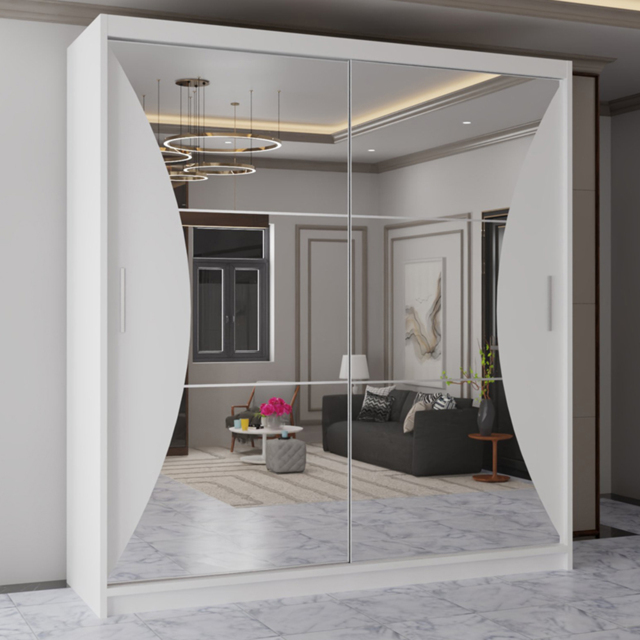 Sliding Wardrobes 4U California White 2 Door Curved Mirrored Wardrobe - image 1