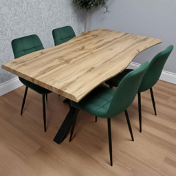 Portland Green Velvet Tufted Wooden Tabletop 4 Seater Dining Set