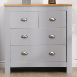 FurnitureHMD Grey and Oak 4 Drawer Wooden Chest of Drawers - thumbnail 1
