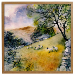 Laura Ashley Sheep in Countryside Landscape Wooden Frame Wall Art 50 x 50cm - thumbnail 1