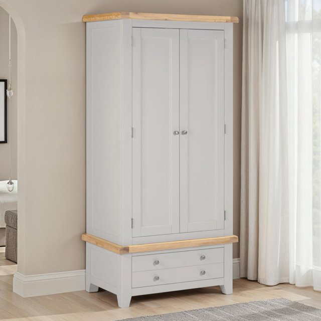Seconique Windsor Pebble Grey and Oak 2 Door Single Drawer Wardrobe - image 1