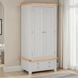 Seconique Windsor Pebble Grey and Oak 2 Door Single Drawer Wardrobe