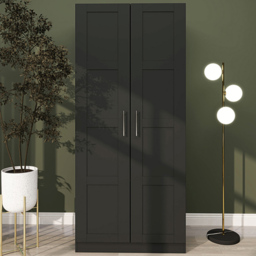 Portland 2 Door Black Double Wardrobe with Hanging Rail - thumbnail 1