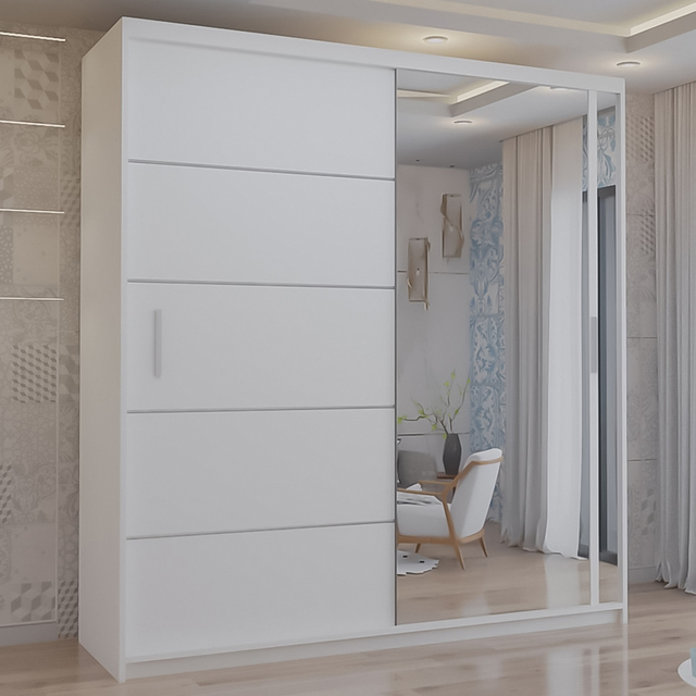 M N Furniture Venece 2 Door White Mirrored Sliding Wardrobe 120cm - image 1