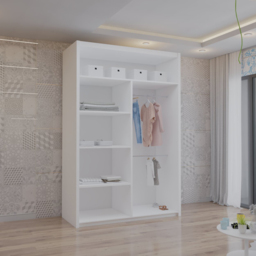 M N Furniture Venece 2 Door White Mirrored Sliding Wardrobe 120cm - thumbnail 3