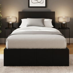 GFW Black Single Faux Leather End Lift Ottoman Bed with Memory Pocket Spring Mattress - thumbnail 1