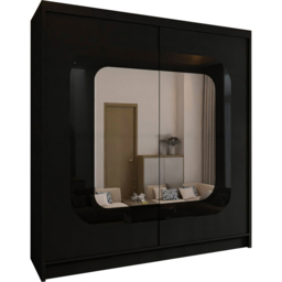 M N Furniture Cheen 2 Door Black Strip Mirrored Sliding Wardrobe 203cm - thumbnail 2
