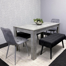 Portland Grey and Black Velvet 6 Seater Wooden Dining Set with Benches