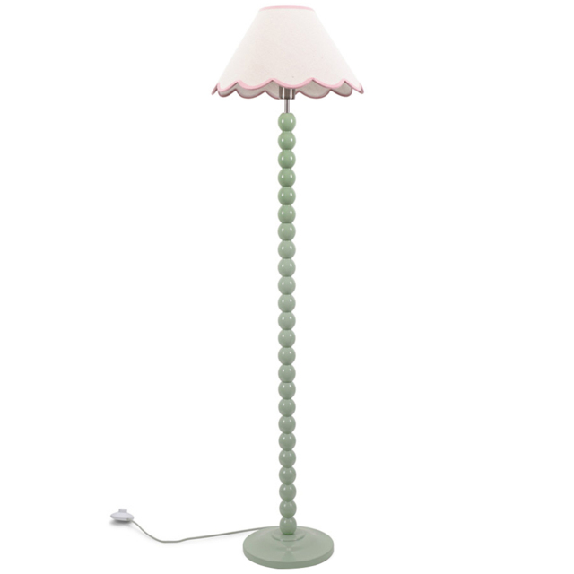 ValueLights Bobbins Natural and Pink Scallop Shade Sage Green LED Floor Lamp - image 1