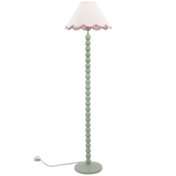 ValueLights Bobbins Natural and Pink Scallop Shade Sage Green LED Floor Lamp - thumbnail 1