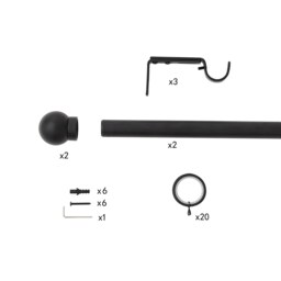 Black Extendable Curtain Pole with Ball Finial- 120-210cm (Dia 25/28mm) - thumbnail 3