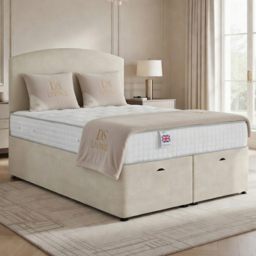 DS Living Opulence Cream Double Velvet Upholstered Ottoman Bed