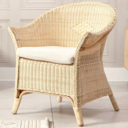 Desser Furniture King Adult Sized Natural Wicker Loom Chair with Cushion