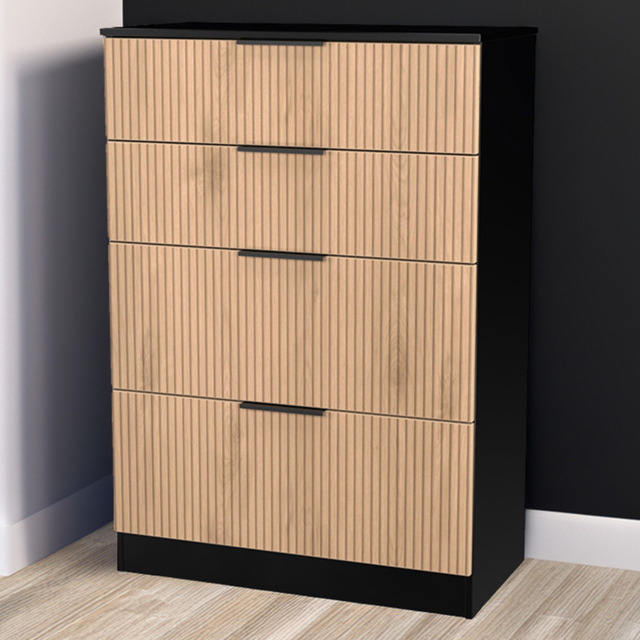 Crowndale Java Slatt Effect and Black 4 Drawer Deep Chest - image 1