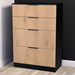 Crowndale Java Slatt Effect and Black 4 Drawer Deep Chest - thumbnail 1