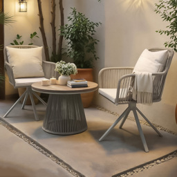 SOLACE+CO Hana Juno Beige 2 Seater PE Rattan Swivel Garden Bistro Set - thumbnail 1