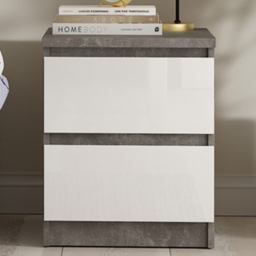 Furniture To Go Naia Concrete and White High Gloss 2 Drawer Bedside Table