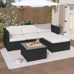 Rupert Black 4 Seater L Shaped Rattan Garden Corner Lounge Set