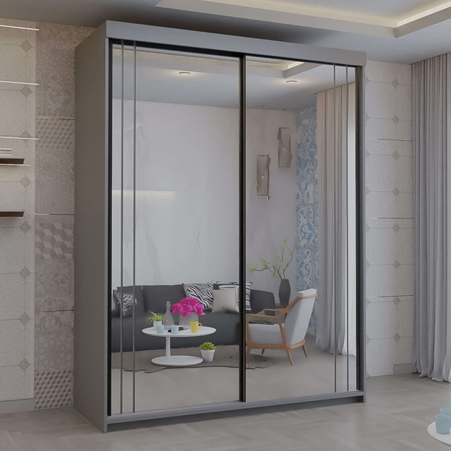 Sliding Wardrobes 4U Smart Grey 2 Door Mirror Wardrobe - image 1