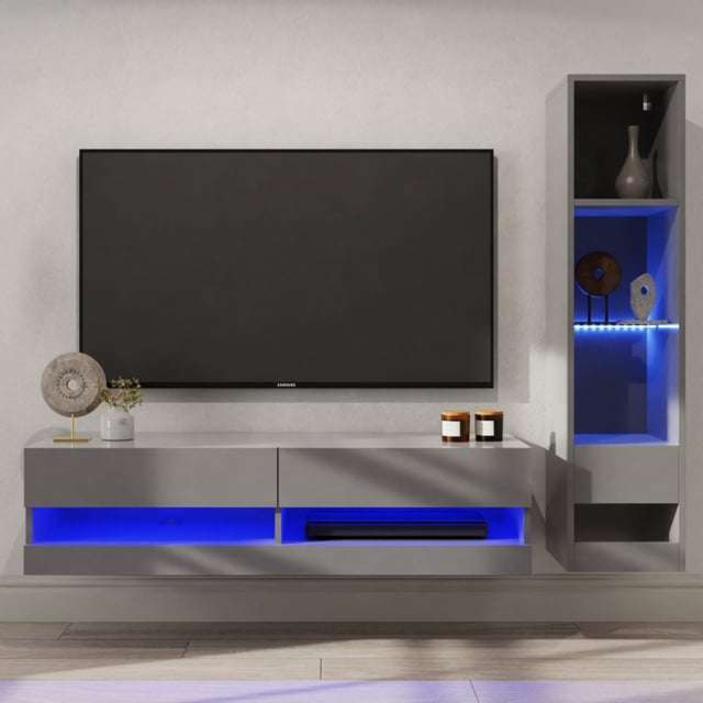 GFW Galicia 6 Shelf Grey Compact Wall Mounted LED Media Set - image 1