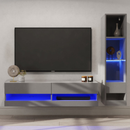 GFW Galicia 6 Shelf Grey Compact Wall Mounted LED Media Set - thumbnail 1
