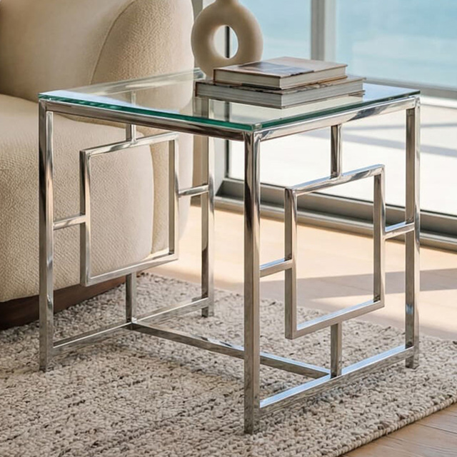 Premier Housewares Clear Glass Top and Silver Base End Table - image 1