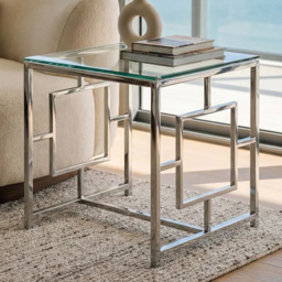 Premier Housewares Clear Glass Top and Silver Base End Table - thumbnail 1