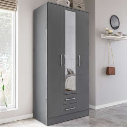 Lynx 3 Door 2 Drawer Grey Mirror Wardrobe - thumbnail 1