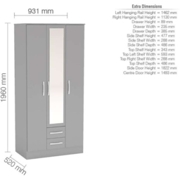 Lynx 3 Door 2 Drawer Grey Mirror Wardrobe - thumbnail 4