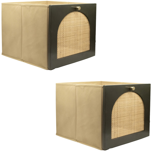 Homebase Timber Fronted Rich Green Rattan Cube Storage Insert 2 Pack - image 1