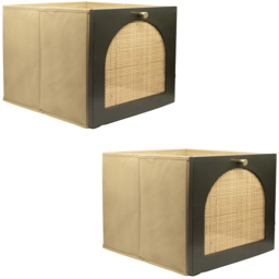 Homebase Timber Fronted Rich Green Rattan Cube Storage Insert 2 Pack - thumbnail 1